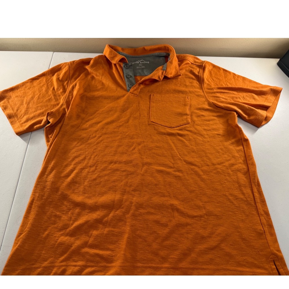 Eddie Bauer Mens XL Orange Slub Knit Short Sleeve Polo Shirt Chest Pocket